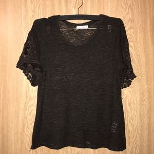 Sheer brown shirt with lace sleeve